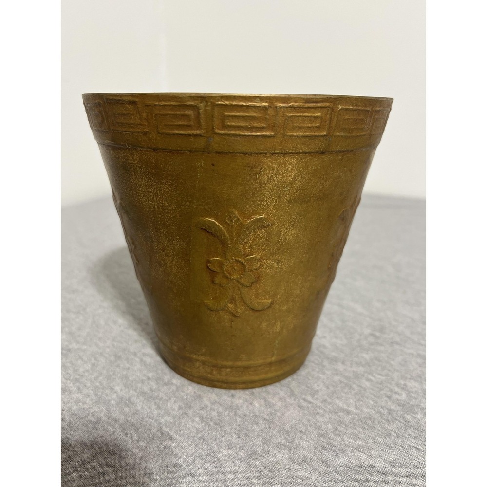 Vintage Andrea Hand Painted Brass‎ Planter Pot Embossed Floral 6.5" Japan Decor